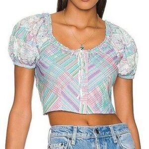 Love shack fancy izetta pastel plaid gingham patchwork top candyland multi sz 2